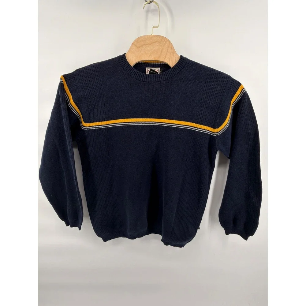Vintage Arizona Jean Co Striped Ribbed Sweater Navy‎ Yellow Crewneck Mens Large